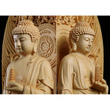 Wooden pharmacist Large Buddha statue Solid wood carving Lotus Tower Home living room decoration crafts  43cm / 16.89 in
