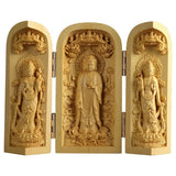 Statue de bouddha Guanyin en bois exquis, sculpture sur bois Sansheng occidental