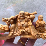 Wooden carving Ruyi ingot Maitreya Decorative figure statue Solid wood hand carving Chinese mascot Home roomdecoration ornaments