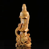 Natural Wood Dragon Guanyin Buddha Statue, Traditional Hand-carved  Chinese Buddhist Figures Home Living Room Feng Shui Statue