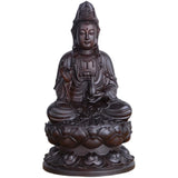 Ebony wood carving Guanyin ornaments solid wood South China Sea Guanyin Buddha sitting lotus bottle Guanyin mahogany