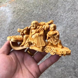 Wooden carving Ruyi ingot Maitreya Decorative figure statue Solid wood hand carving Chinese mascot Home roomdecoration ornaments