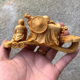 Wooden carving Ruyi ingot Maitreya Decorative figure statue Solid wood hand carving Chinese mascot Home roomdecoration ornaments