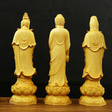 Boxwood Carving Guanyin Buddha Statue Western San Sheng Wood Carving Crafts Home Decoration Contains Three Holy Buddha Statues