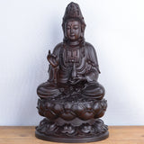 Ebony wood carving Guanyin ornaments solid wood South China Sea Guanyin Buddha sitting lotus bottle Guanyin mahogany
